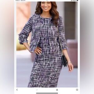 MONROE &  MAIN PURPLE TWEED WASHABLE JACKET DRESS SIZE  16 Tweed Skirt